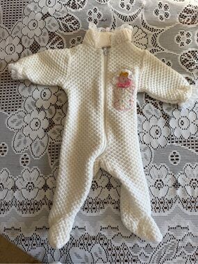 Vintage Baby Cream One-Piece Footed Romper with Princess Applique